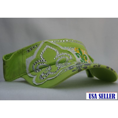 NWT s Girls LEAF Symbol Embroidered Bling Visor Neon Green and White  eb-42173405